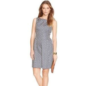 Lauren Ralph Lauren Navy Gold Metallic Patterned Sleeveless Dress Size 4